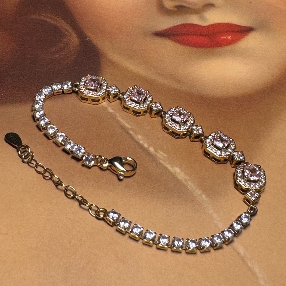 Jewelry - Sterling Silver Bracelet with gold plating! Gorgeous pink and white!